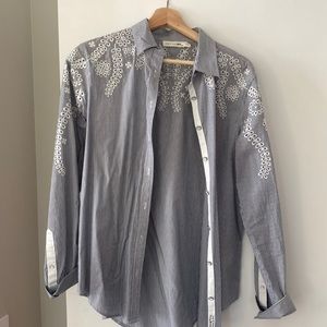 Pinstripe button down with beautiful eyelet design.